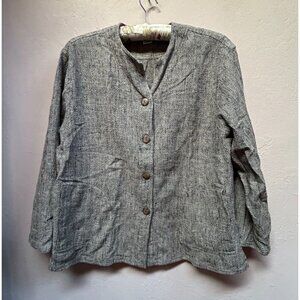 Sangam Womens Medium Gray Black Woven Textured Cotton Shirt Jacket Lightweight